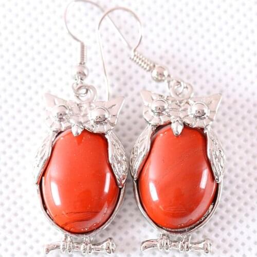 Jewelry Gift for Women Dangle Earrings Natural Red Jaspers Oval CAB Cabochon 16x28MM Animal Owl Earring 1Pair U092