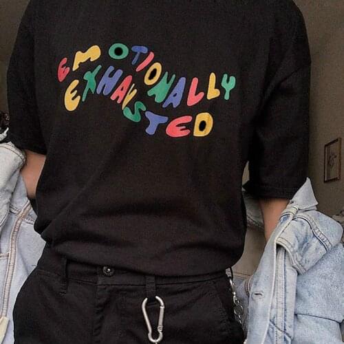 Harajuku Womens Gothic T-shirt Emotional Escape Print Short Sleeve Tops and Tees Fashion Casual T-shirt Women Clothing Tees
