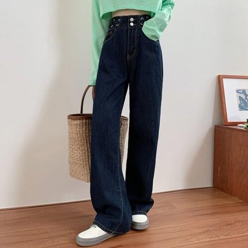 Jeans Women Black Chic Autumn Loose Womens Wide Leg Denim Trousers Ins Harajuku High Street Retro Fashion Korean Style Mopping