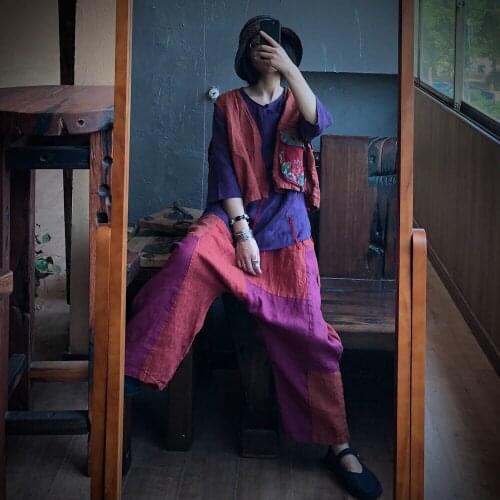 Women Loose Elastic Waist Patchwork Linen Harem Pants Ladies Vintage Flax Harem Trousers Female 2020 Summer Autumn Pants
