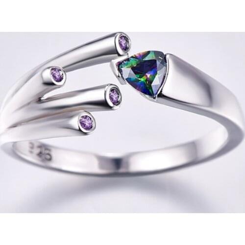 Beiver Free Size Rhinestone Silver color Rings for Women Fashion Triangle Purple Stone Adjust Flower Finger Ring Jewelry Gifts