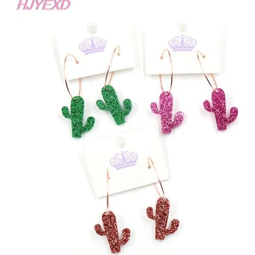 1pair) HP092 Acrylic Cactus Dangle Earrings Summer Earrings Glitter Cute Acrylic Earrings