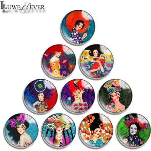 12mm 14mm 16mm 20mm 25mm 30mm 684 Painting Mix Round Glass Cabochon Jewelry Finding 18mm Snap Button Charm Bracelet