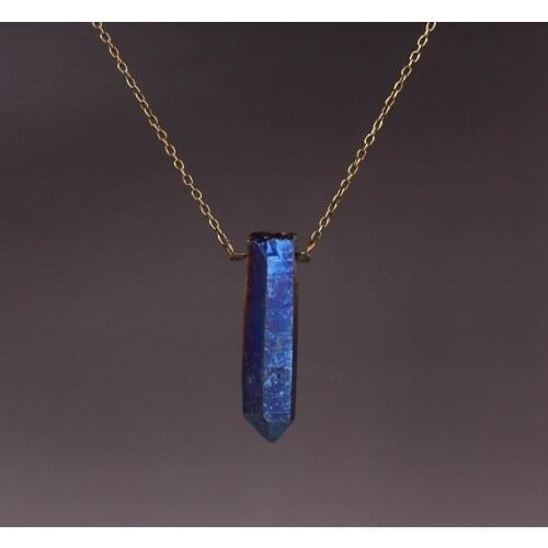 2017 Vintage Gold-color Handmade Multicolor Wire Drill Hole Strong Quartz Pendant Necklace Irregular Natural Stone Necklaces