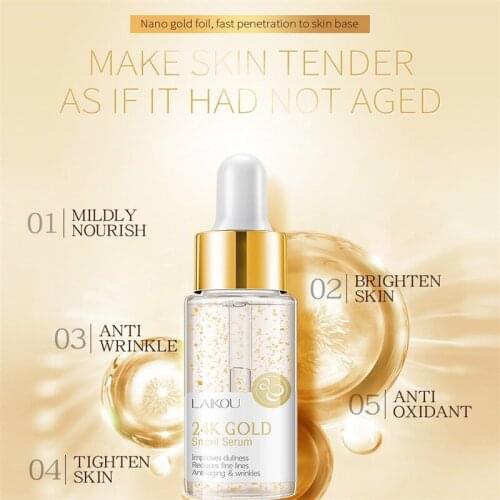 24K GOLD Snail Face Serum Silk Collagen Anti-Aging Whitening Moisturizing Serum Repair Dry Day Creams Skin Care TSLM1