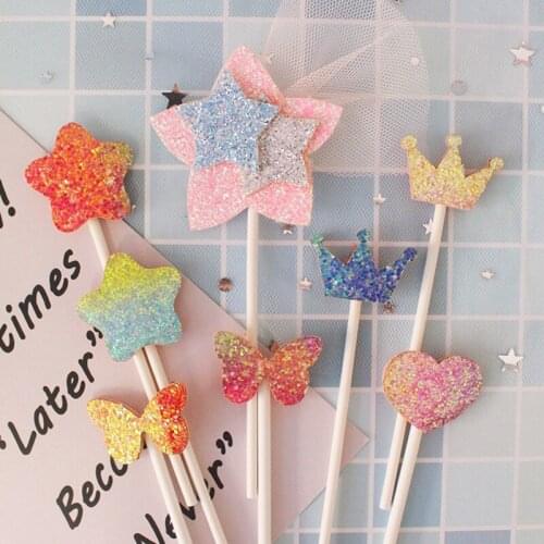 5 Pcs/lot Glitter Heart Crown Butterfly Star Colorful Cake Topper Cake Decoration For Kids Birthday Party Wedding Supplies