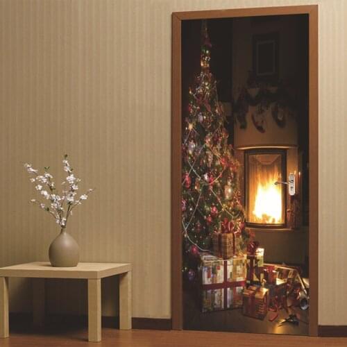 77x200cm 3D Christmas Tree Eve Door Sticker Home Decor New Year Mural Decals For Bedroom Kids Room Vinyl Self Adhesive Wallpaper