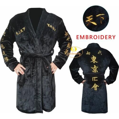 Embroidery Tokyo Revengers Bathrobe Manjiro Sano Sleepwear Flannel Robe Cloak Cape Takashi Mitsuya Winter Pajamas Manji Gang