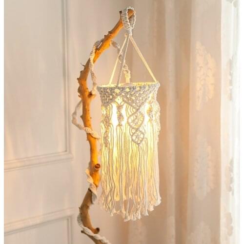 Bohemian Handmade Woven Lampshade Macrame Wall Hanging Lamp Room Coffee Restaurant Decoration Tapestry Lampshade