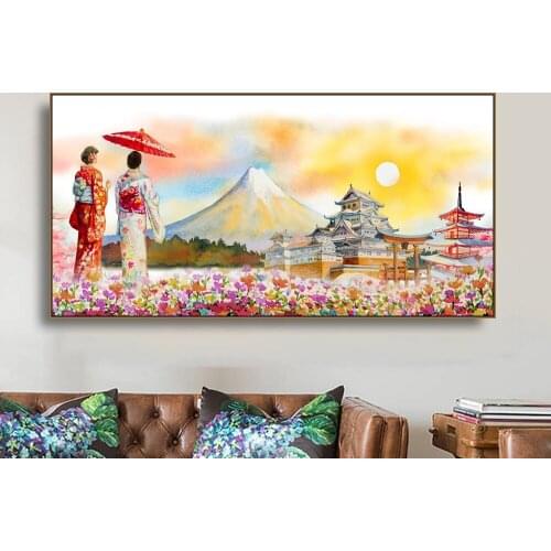 Large Diy Diamond Painting Japanese Style Sakura Temple Full square round drill 5d Diamond Embroidery mosaic romantic art N361