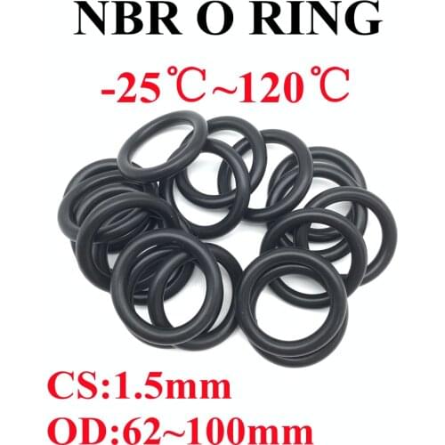 10pcs Black O Ring Gasket CS1.5mm OD 62mm ~ 100mm NBR Automobile Nitrile Rubber Round O Type Corrosion Oil Resist Sealing Washer
