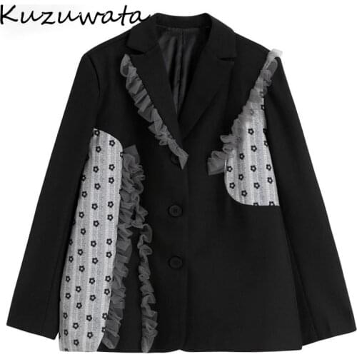 Elegant Patch Mesh Slim Blazer Women Turn Down Collar Long Sleeve Single Breast Jacket Femme Vintage Dot Coat spring