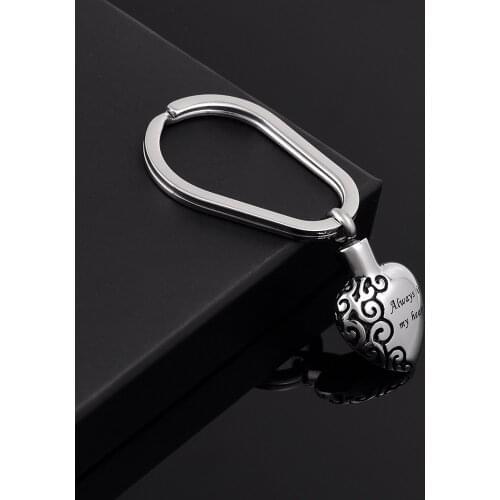 IJK2063 Always in my heart 316L Stainless Steel Heart Key Chain for women memorial keepsake Cremation Urn KeyChain Hot Sale