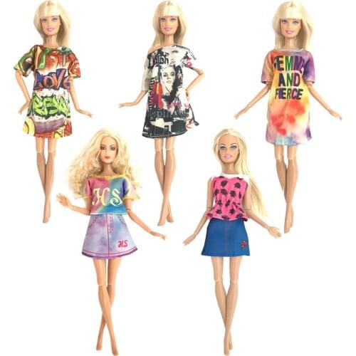NK Mix 5 Set Doll Refreshing Color skirt Daily Noble Clothing Top Fashion Dress For Barbie Accessories Doll Best Girl Gift 8X