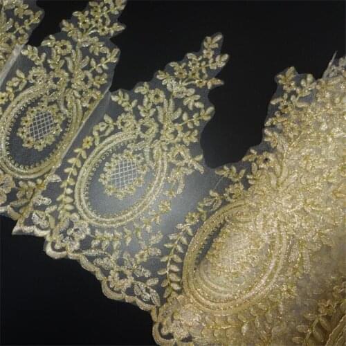 Delicate Free-shipping 6Yards Wedding Dress Cording Lace Applique Light Gold Thread Embroidery Lace Accessories Trim LJ0054
