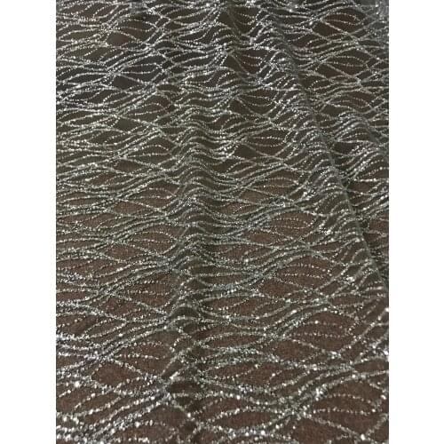 Hot sale African French net tulle Lace Fabric for party glued ZH-52827 glitter sequins lace fabric
