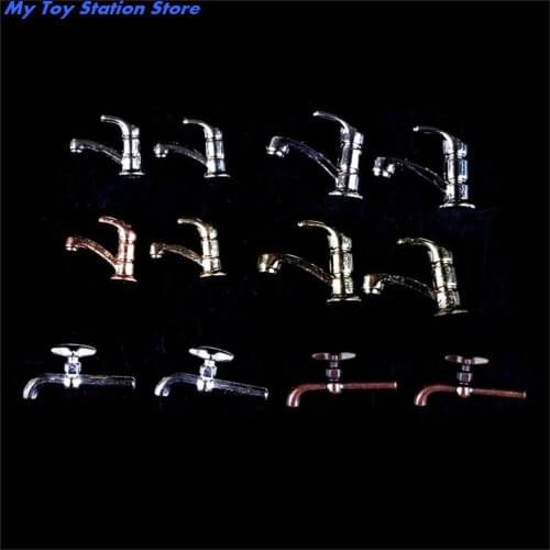 6 Styles 1:12 Miniature Metal Water Tap Faucet Dollhouse Bathroom Accessories Dollhouse Miniature Faucet 2PCS/LOT