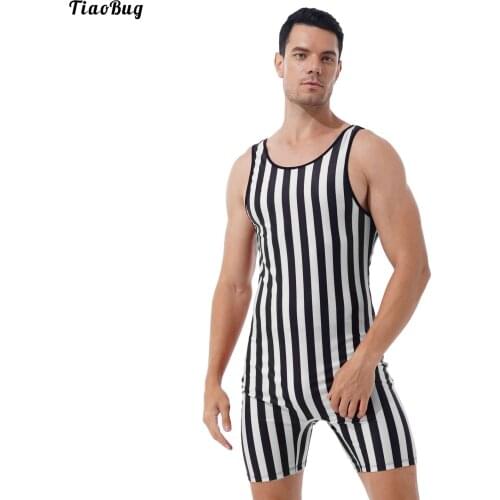 TiaoBug Men Striped Wrestling Singlet Bodysuit Weight Lifting Stretchy Leotard Workout Fitness Outfits Athletic Jumpsuit