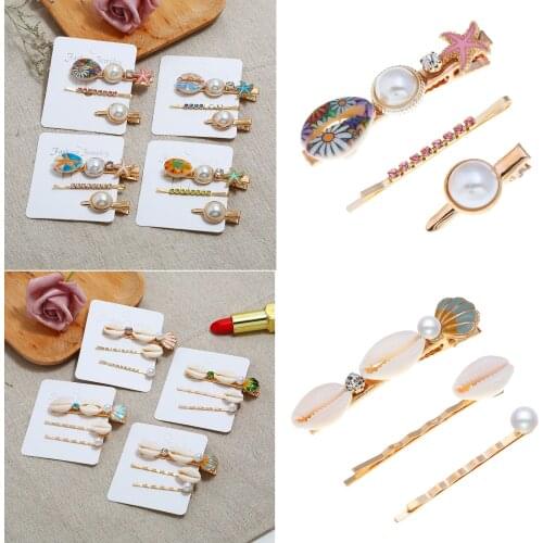 Pack of 3 fashion creative hair clip for women with inlaid faux pearl/shell/resin/rhinestone design female side clip bangs clip