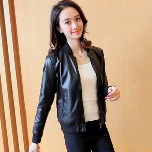 NEW Black leather coat womens short autumn and winter new slim student motorcycle stand collar PU leather jacket leather jacket