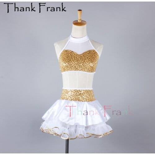 New Sequin Ballet Costume Girls Golden 2-Piece Tutu Dress Women Modern Dance Dresses Kid Adult Sexy Mesh Ballerina Costumes C664