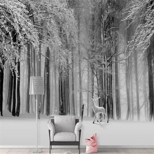 Elk forest snow background wall paper mural professional production wallpaper mural custom home wall