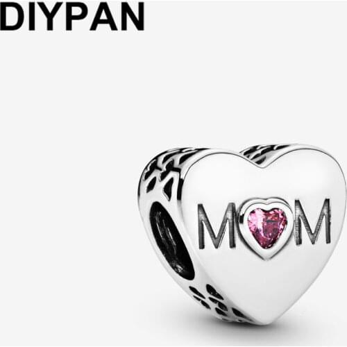 925 Sterling Silver Heart MOM Charm Fit Original Pandora Bracelet Charm 925 Silver Charm Bead Jewelry Berloque