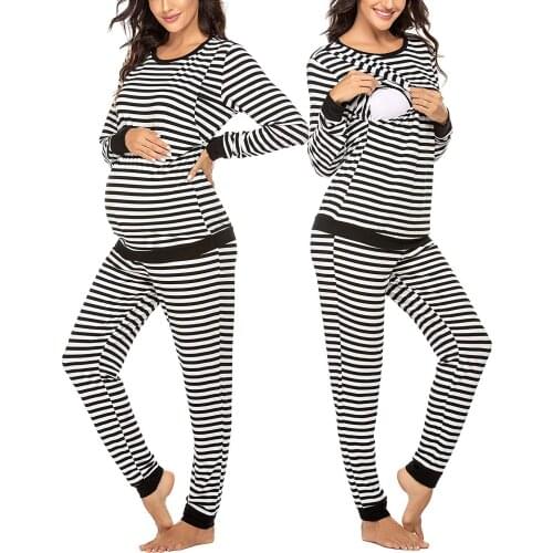 Materntiy & Nursing Pajamas Sets Long Sleeve Breatfeeding Loungewear Jogger Pants for Hospital Pyjama Femme