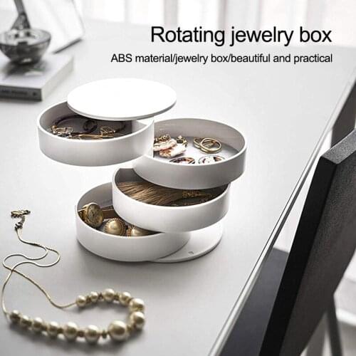 360° Round Rotating Woman Jewelry Box 4 Layer Rotatable Jewelry Case Earring/Necklace Ring Box Necklace Earring Organizer Holder