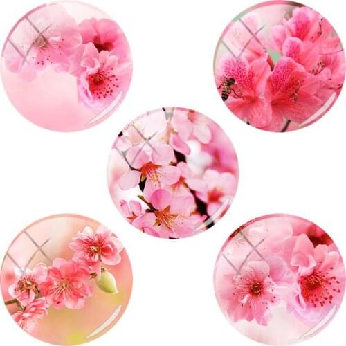 TAFREE 12/15/16/18/20/25/30/35/40 mm Glass Cabochons mixed peach flower photo round dome cameo cabochons for jewelry making TH43