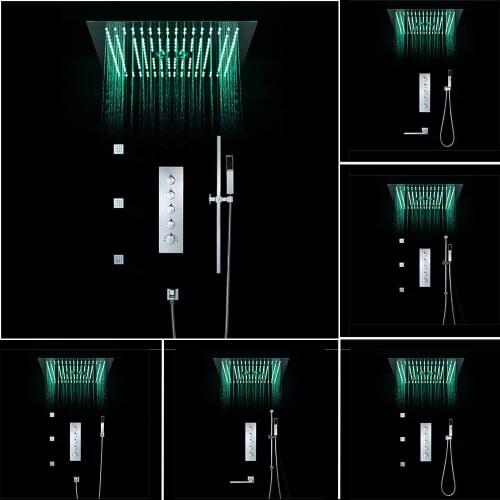 Ceiling Embedded LED Shower Head Set 64 Color With 16 Inch Square Two Function Shower Head And Hand Shower Set