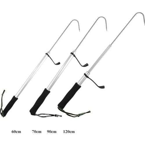 60/70/90/120cm Professional Telescopic Retractable Fish Gaff Stainless Ice Sea Fishing Stainless Steel EVA Spear Hook Tackle