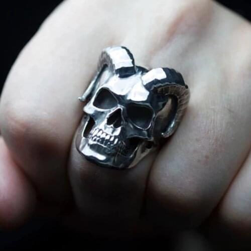 Unique Men Ring Punk Satanic Demon Goat Skull Ring Stainless Steel Halloween Gift Vintage Men Rings Jewelry