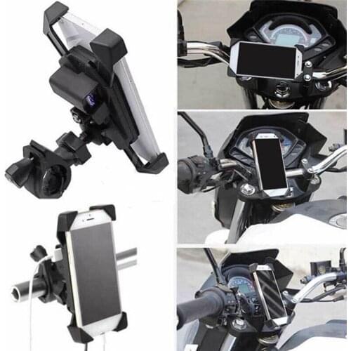 Universal Motorcycle Charger with USB Charger Cell Phone Mount Holder Clamp For Electric Bicycle Scooter ATV GPS Holder