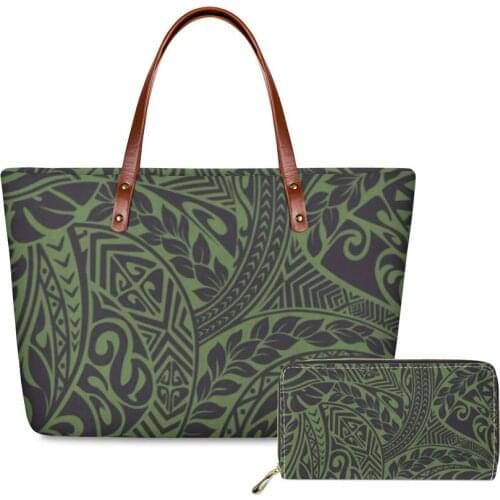 Polynesian style Handbag&Wallet Women 2pcs/set Handbags Ladies Fashion Shoulder Tote Bag for Females leather wallet customized