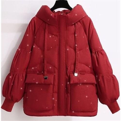 Red Fashion Winter 90% White Duck Down Jacket Womens Thicken Hooded Parkas Korea Loose Down Coat Windproof Snow Outwear Female