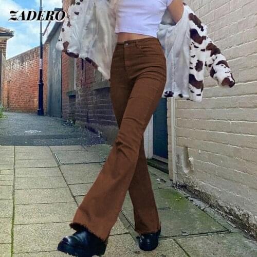 Jeans Woman High Waist Brown Pants Jeans Bell-bottomed Pants Undefined Streetwear Woman Trousers E Girl Flares Pants 2021 Casual