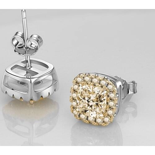 2021 Cushion Cut Topaz Diamond Stud Earring 100% Real 925 sterling silver Jewelry Engagement Wedding Earrings for Women Bridal