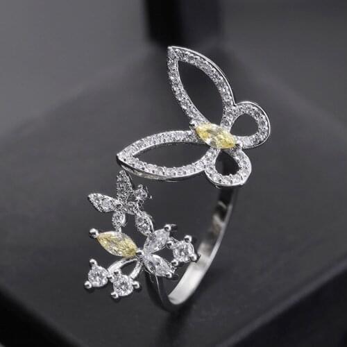 Charm Butterfly Flower Open Rings Creative Fashion Insect Silvery Jewelry For Women Punk Cocktail Party Christmas Accessories