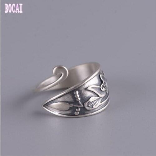 S925 silver jewelry fashion temperament peacock adjustable ring lotus ring 2019 womans silver ring