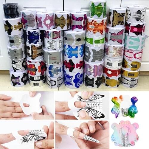 100 Pcs/Lot Nail Form Extension Stickers Holder Gel Acrylic Curve Tips Self Adhesive Art French Nail Form Tools Butterfly Mold