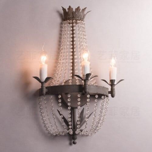 123French retro do the old style palace Princess crystal wall lamp bedroom bedside wall lamp