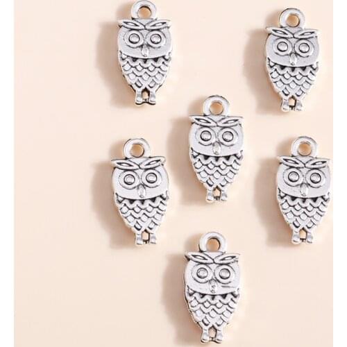 20pcs/lot 10*19mm Trendy Owl Birds Charms Fit Necklaces Pendants Bracelets Alloy Animals Charms Handmade DIY Jewelry Accessories