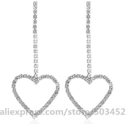 240pairs/lot Bling Bling Heart-Shape Drop Earrings Full Of Diamonds Crystal Silver Color Earrings For Women Fashion Jewelry Gift
