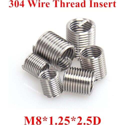 50pcs M8*1.25*2.5D M8 Wire Thread Insert 304 Stainless steel m8 Screw Bushing, m8*2.5D Wire Screw Sleeve Thread Repair Insert