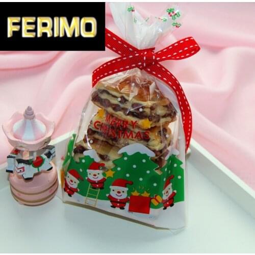 50pcs Plastic Bag Lovely Christmas Santa Claus Gift Food Bag Christmas Cellophane Bag Cute Biscuit Plastic Party Cake Bag