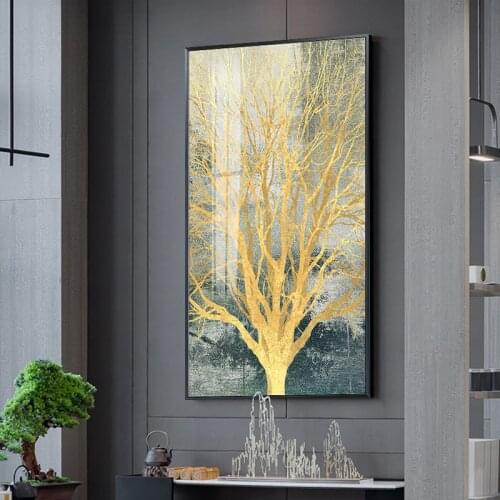 Nordic Abstract Golden Tree Bird Landscape Art Wall Print Pictures Canvas Painting for Bedroom Living Room Decor