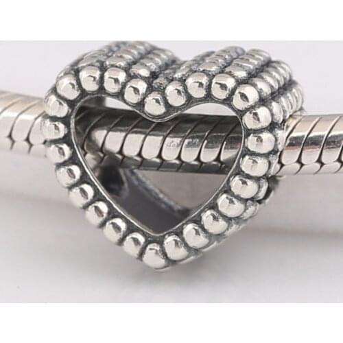 Authentic S925 Silver Openwork Beaded Heart Bead Charm fit Lady Bracelet Bangle DIY Jewelry