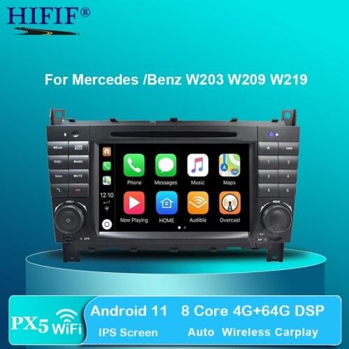 PX5 Android 11 4G 2 DIN Car DVD GPS Carplay For Mercedes/Benz W203 W209 W219 A-Class A160 C-Class C180 C200 CLK200 radio stereo
