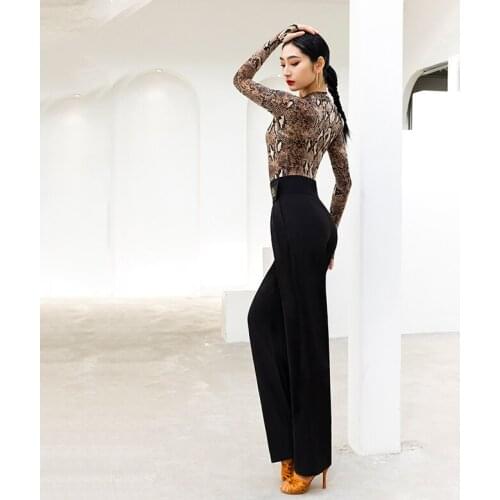 New Latin Dance Pants Adult costume Ballroom Practice Wear High Waist Trousers Wide-Leg Dancing Training Pants Women rumba